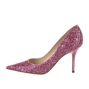 NWT Jimmy Choo Agnes Pumps Dragon Fruit Coarse Glitter Pointed Toe High Stiletto